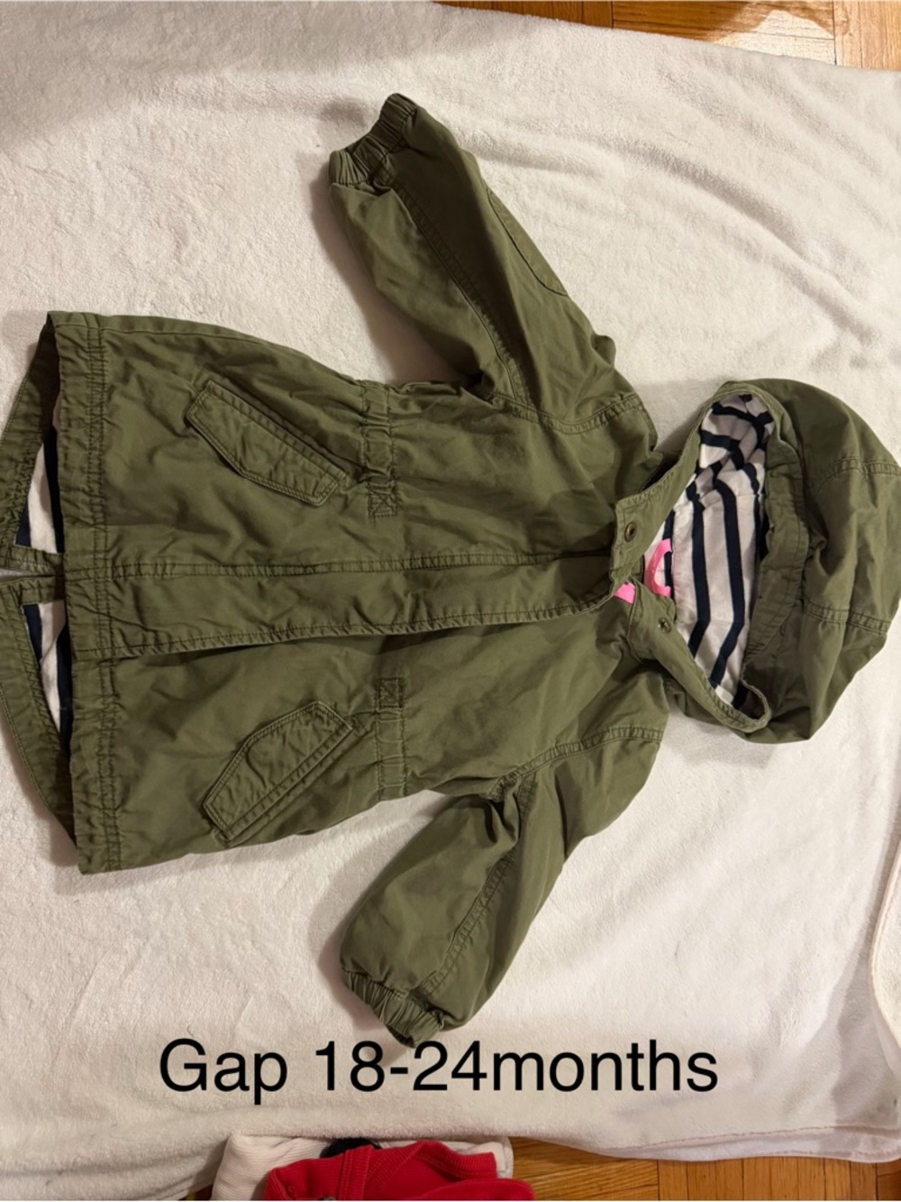 GAP Olive Green Hooded Toddler Jacket with Striped Lining